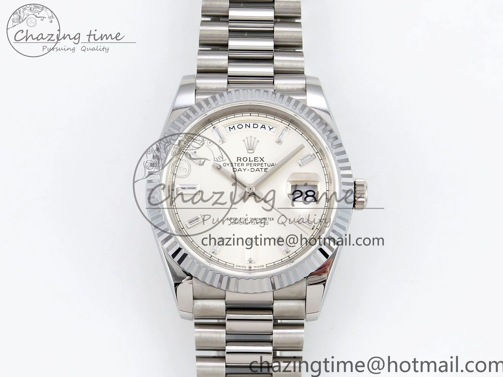 MiroTime 0226 GoodFit DayDate 40 SS JDF 904L Steel Silver Crystal Dial on President Bracelet VR3255 V3 (Gain Weight) 1431